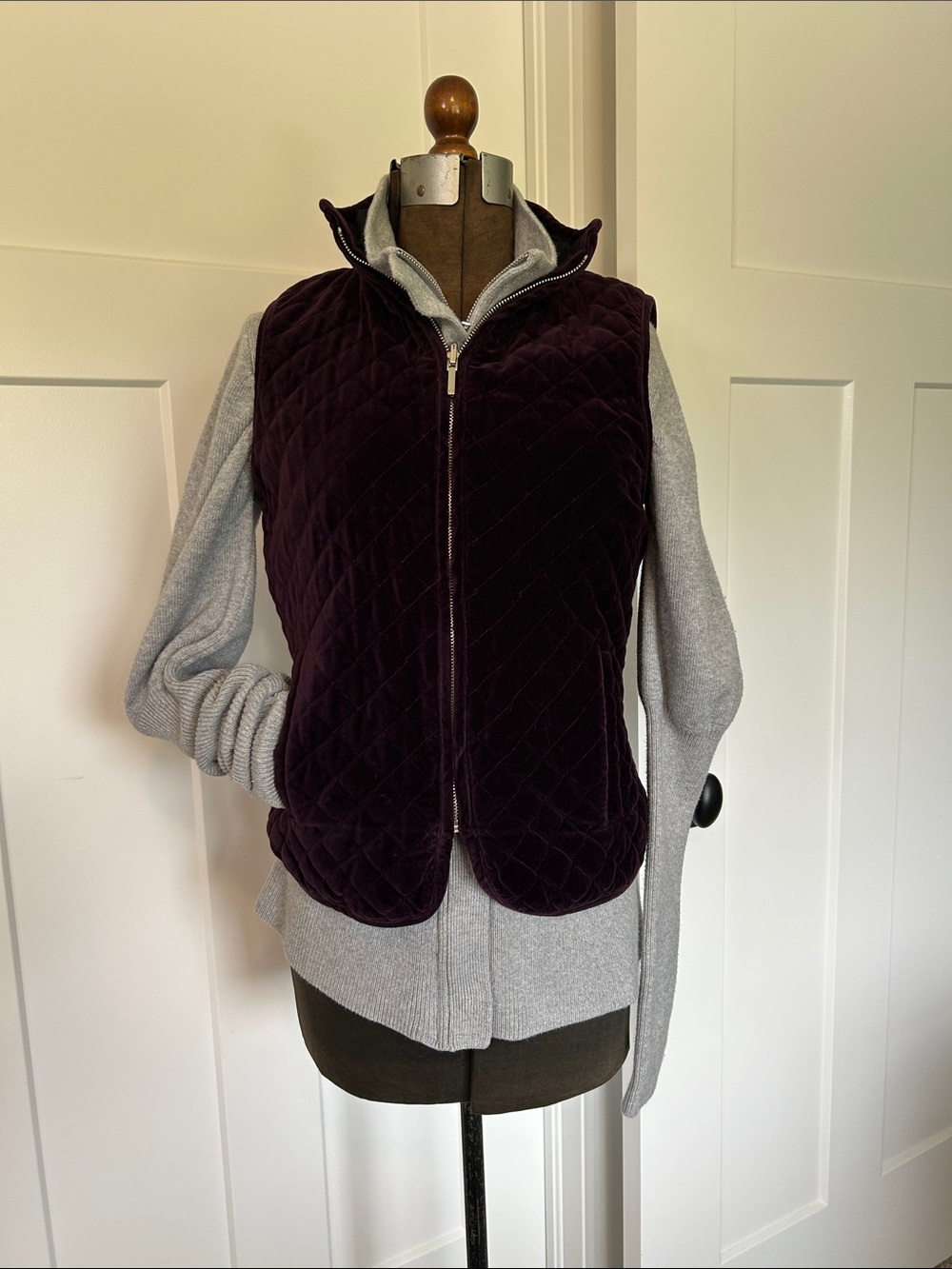 Boston proper full zip cardigan and reversable full zip quilted vest in plum